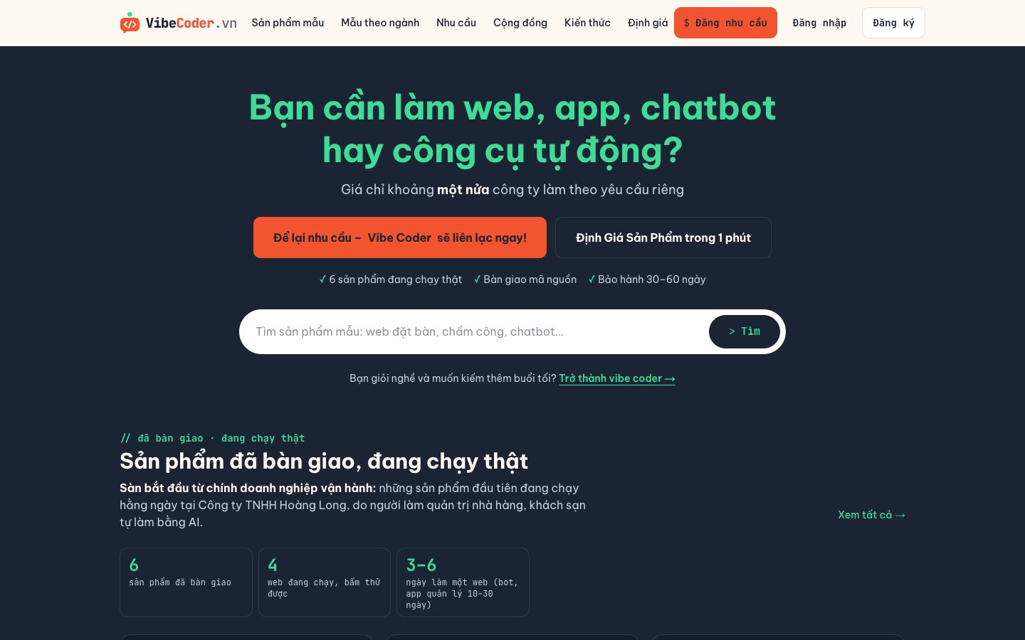 Sàn VibeCoder.vn: chợ kết nối khách với vibe coder, định giá AI, nhắn tin – ảnh 1